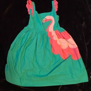 6/7 Mini Boden Pink and green flamingo dress with adjustable straps